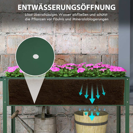 Raised metal garden bed with wheels and shelf, 109x44x80 cm