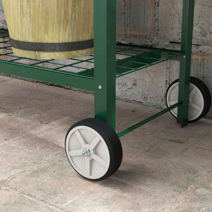 Raised metal garden bed with wheels and shelf, 109x44x80 cm