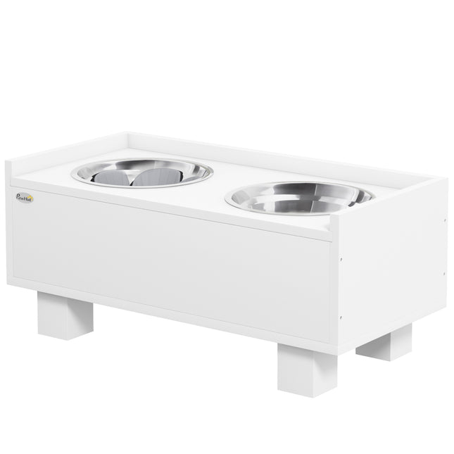 Adjustable raised dog bowl with storage - 2 stainless steel bowls