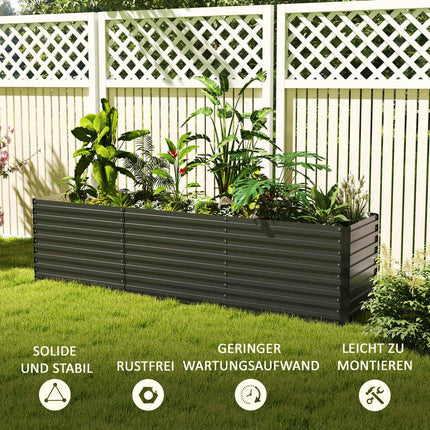 Raised garden bed in galvanized steel, weatherproof, 240x60x60 cm