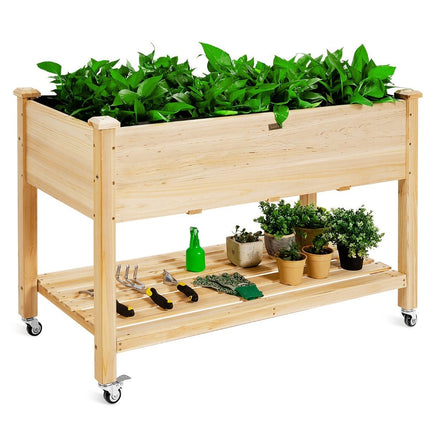 Hochbeet Pflanzkübel aus Holz mit feststellbaren Rädern 120 x 59 x 84 cm natur