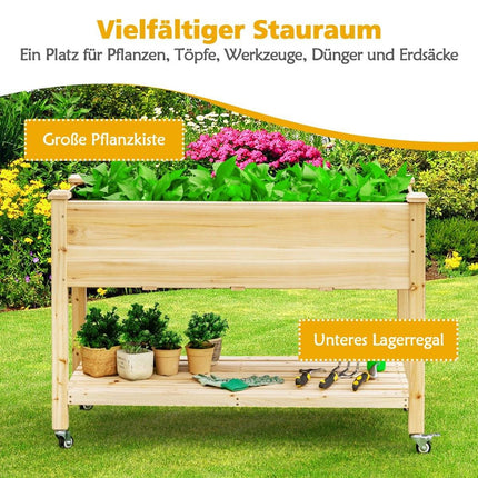 Hochbeet Pflanzkübel aus Holz mit feststellbaren Rädern 120 x 59 x 84 cm natur