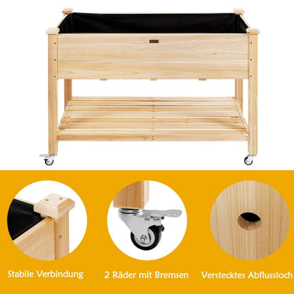 Hochbeet Pflanzkübel aus Holz mit feststellbaren Rädern 120 x 59 x 84 cm natur