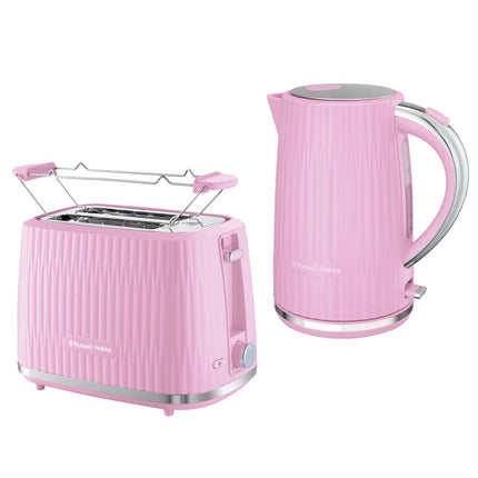 Himbeerfarbenes Wasserkocher- & Toaster-Set, elektrisch, kompakt