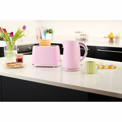 Himbeerfarbenes Wasserkocher- & Toaster-Set, elektrisch, kompakt