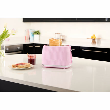 Himbeerfarbenes Wasserkocher- & Toaster-Set, elektrisch, kompakt