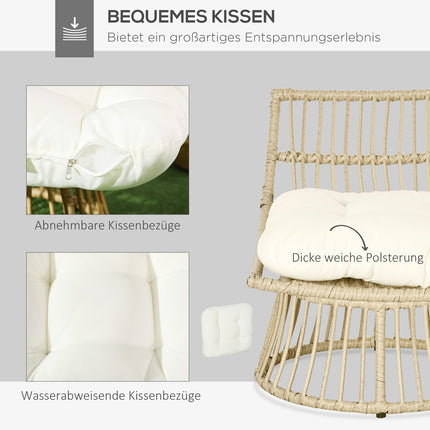Wicker garden chair with cushion, adjustable footrest, 65x70x66 cm