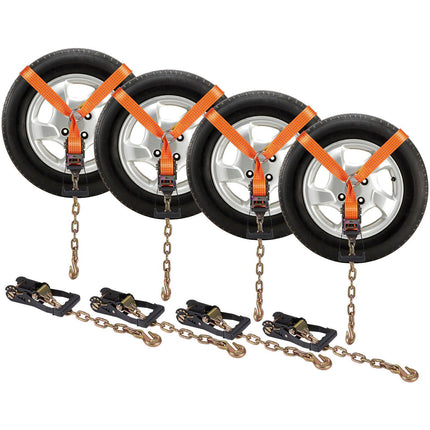 Ratchet Tire Straps 2 x 120 in, Chain Anchors, 4-Pack