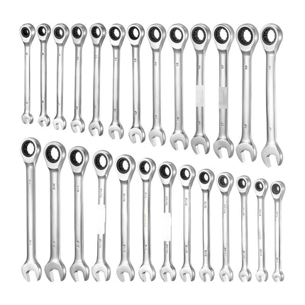 Ratcheting Combination Wrench Set, 26-Piece SAE Metric; 72-Tooth