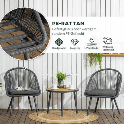 Rattan-Gartensitz für 2 Personen mit Kissen, dunkelgrau