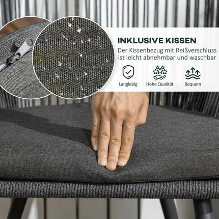 Rattan-Gartensitz für 2 Personen mit Kissen, dunkelgrau