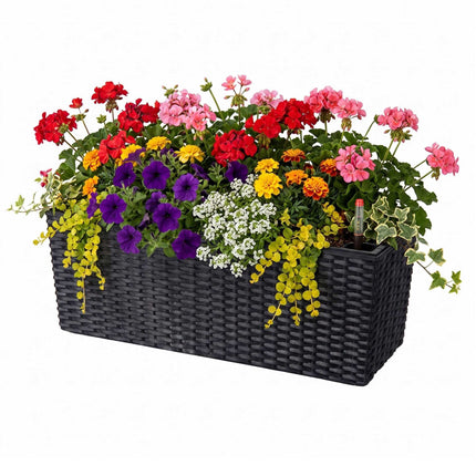 Rattan Balcony Planter with Water Level Indicator, Black