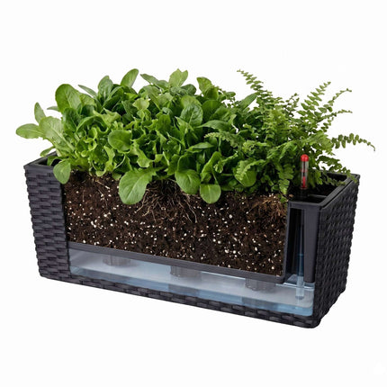 Rattan Balcony Planter with Water Level Indicator, Black
