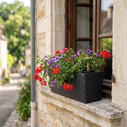 Rattan Balcony Planter with Water Level Indicator, Black