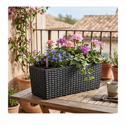 Rattan Balcony Planter with Water Level Indicator, Black