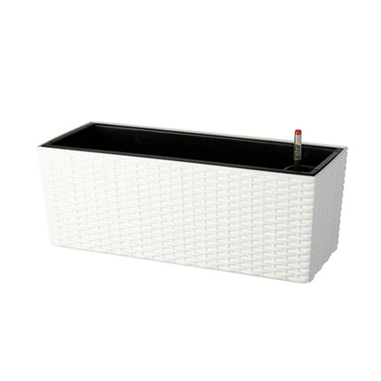 Rattan Balkonkasten mit Wasserstandsanzeiger, Weiß