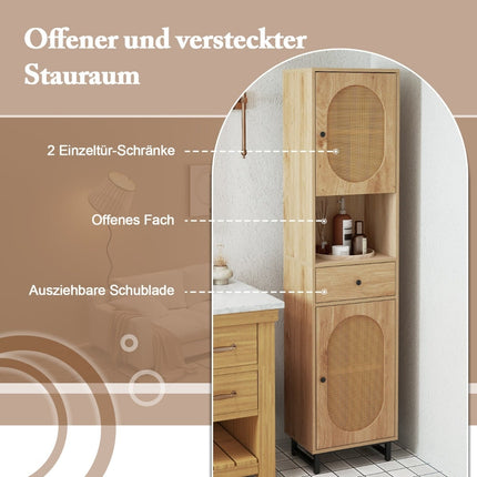 Rattan Badezimmerschrank mit verstellbaren Einlegeböden und Schublade