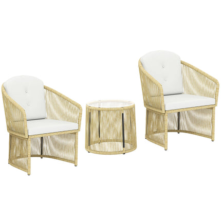 Rattan-Bistro-Set mit Kissen – Tisch & 2 Stühle
