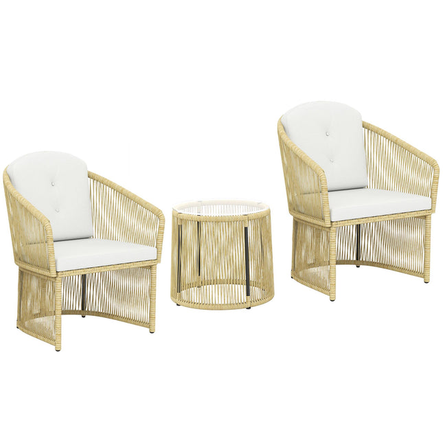 Rattan-Bistro-Set mit Kissen – Tisch & 2 Stühle