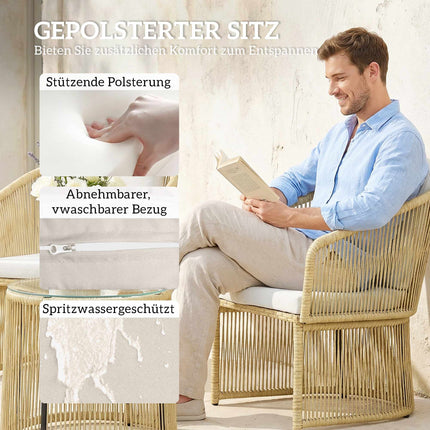 Rattan-Bistro-Set mit Kissen – Tisch & 2 Stühle