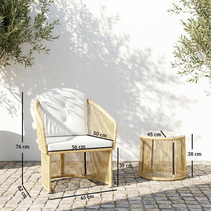 Rattan-Bistro-Set mit Kissen – Tisch & 2 Stühle