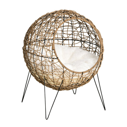 Panier pour chat en rotin avec coussin, niche surélevée pour chat, marron, Ø 45 x 57 cm