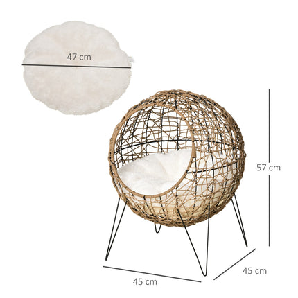 Panier pour chat en rotin avec coussin, niche surélevée pour chat, marron, Ø 45 x 57 cm