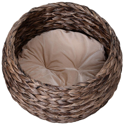 Rattan-Katzenkorb – Kuschelige Wasserhyazinthenhöhle, Dunkelbraun