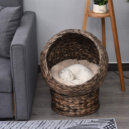 Rattan-Katzenkorb – Kuschelige Wasserhyazinthenhöhle, Dunkelbraun