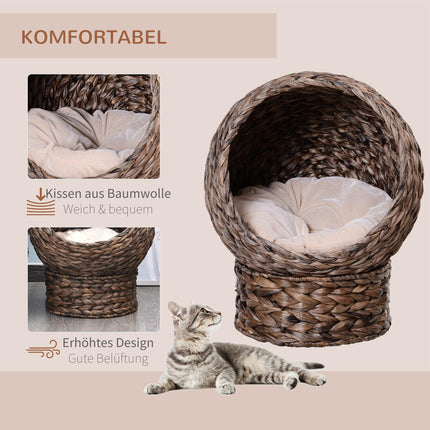 Rattan-Katzenkorb – Kuschelige Wasserhyazinthenhöhle, Dunkelbraun