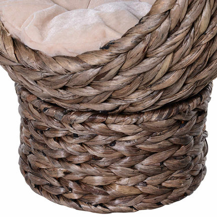 Panier pour chat en rotin, niche douillette avec coussin, panier pour animal en jacinthe d'eau, marron foncé, 42 x 33 x 52 cm