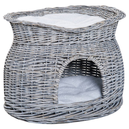 Rattan-Katzenbett mit Baldachin und Kissen, Wasserhyazinthe