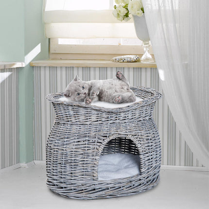 Rattan-Katzenbett mit Baldachin und Kissen, Wasserhyazinthe