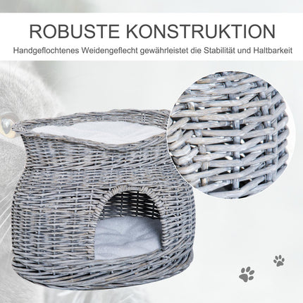 Rattan-Katzenbett mit Baldachin und Kissen, Wasserhyazinthe
