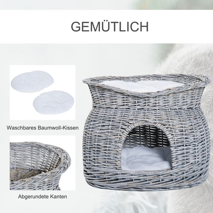 Rattan-Katzenbett mit Baldachin und Kissen, Wasserhyazinthe