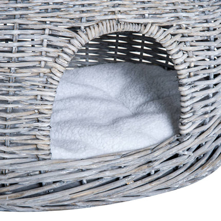 Rattan-Katzenbett mit Baldachin und Kissen, Wasserhyazinthe