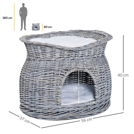 Rattan-Katzenbett mit Baldachin und Kissen, Wasserhyazinthe
