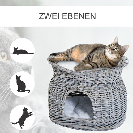 Rattan-Katzenbett mit Baldachin und Kissen, Wasserhyazinthe