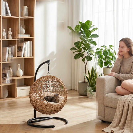 Rattan-Katzenhöhle, waschbares Kissen, Spielball, bis zu 10 kg