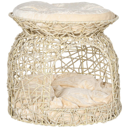 Rattan-Höhlenhaus mit Kissen, zweistöckiges Haus, beige