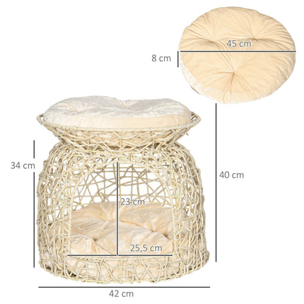 Rattan-Höhlenhaus mit Kissen, zweistöckiges Haus, beige