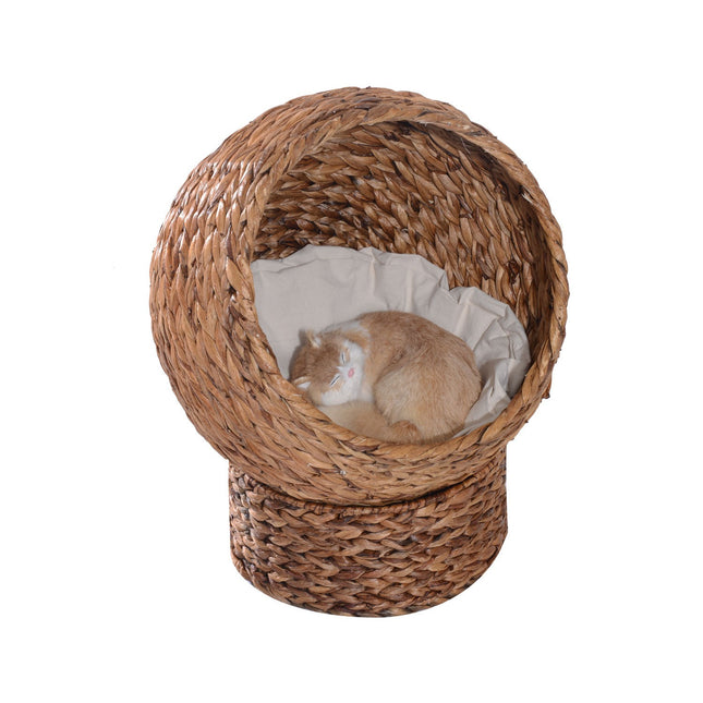 Ratanový pelíšek-jeskyně pro kočky s polštářem, vodní hyacint, 50cm
