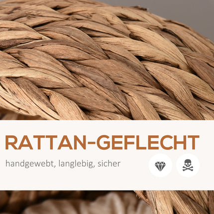Rattan Katzenhöhle mit Kissen, Wasserhyazinthe, 50cm