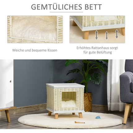 Rattan-Höhle mit Kissen – natur, beige, weiß