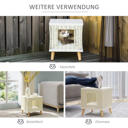 Rattan-Höhle mit Kissen – natur, beige, weiß