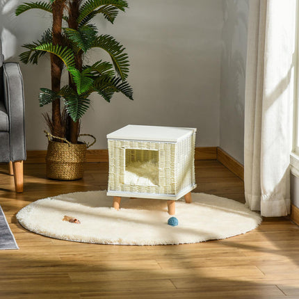 Rattan-Höhle mit Kissen – natur, beige, weiß