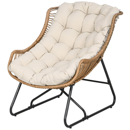 Rattan garden chair with cushion, 120 kg capacity, steel frame