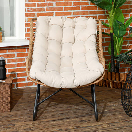 Rattan garden chair with cushion, 120 kg capacity, steel frame
