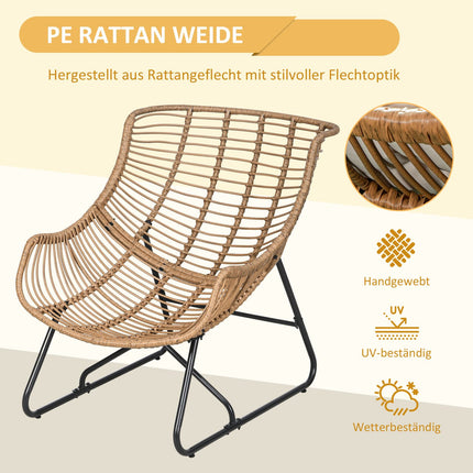 Rattan garden chair with cushion, 120 kg capacity, steel frame