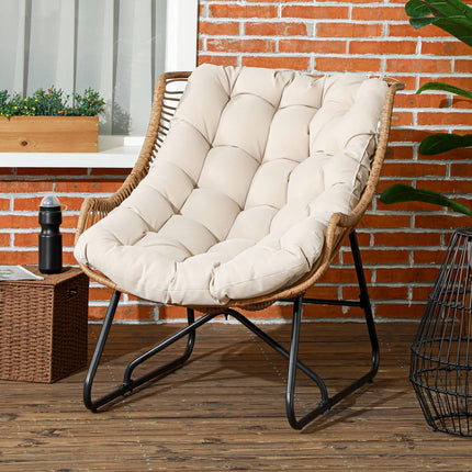 Rattan garden chair with cushion, 120 kg capacity, steel frame